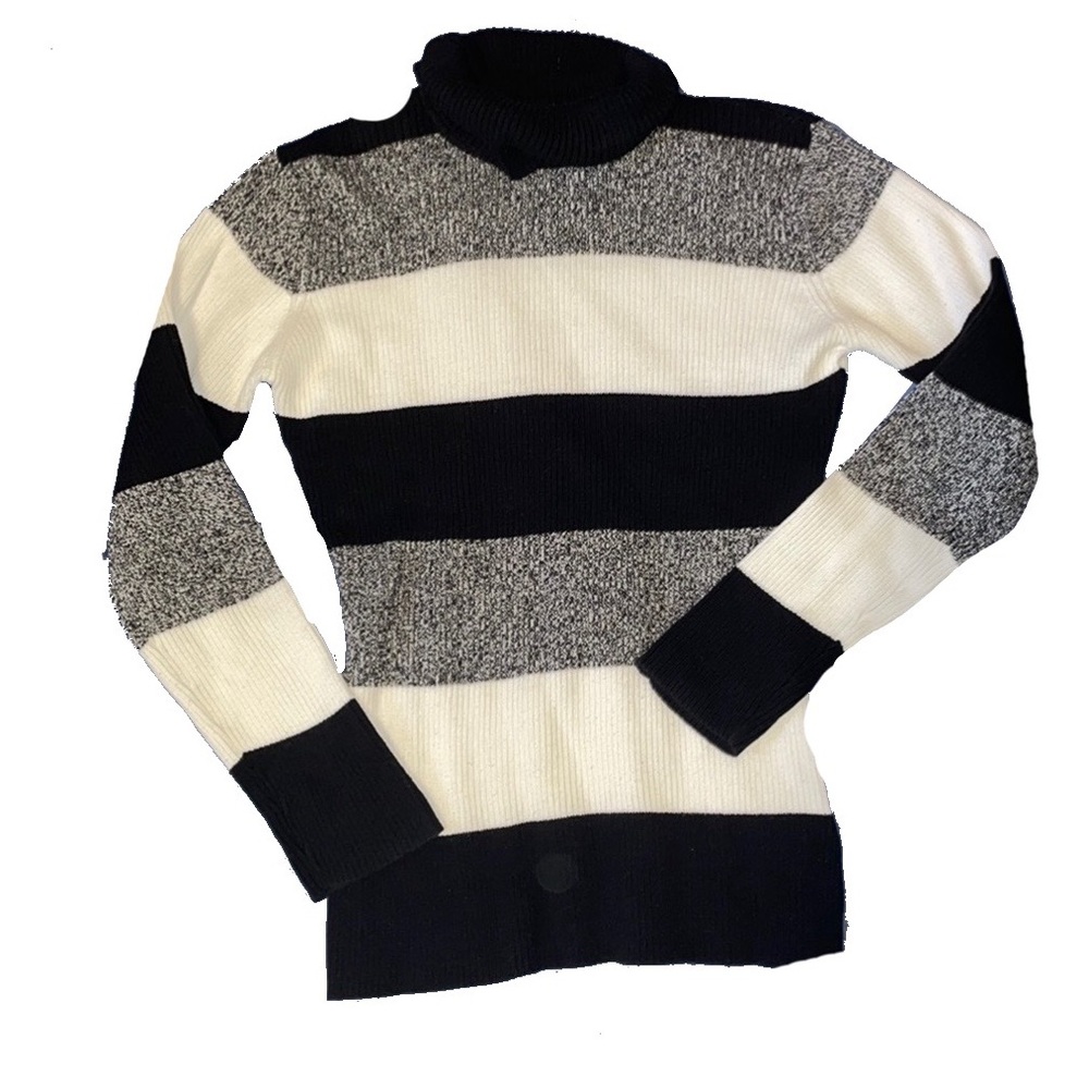 Liz Claiborne Turtle Neck Sweater Black, White and Grey Stripes